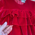 dettaglio balze velluto rosso abito natale