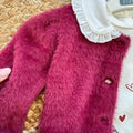 dettaglio cardigan bordeaux soffice bambina