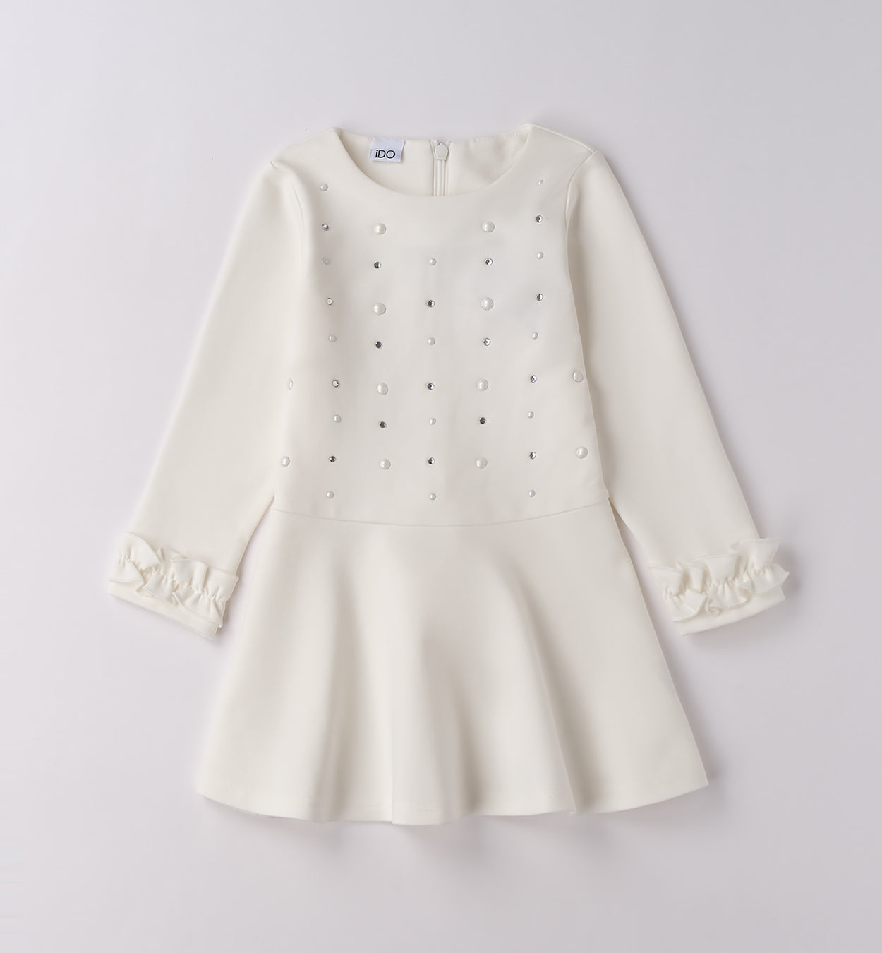 dettaglio corpetto abito bambina grigio con perle e strass