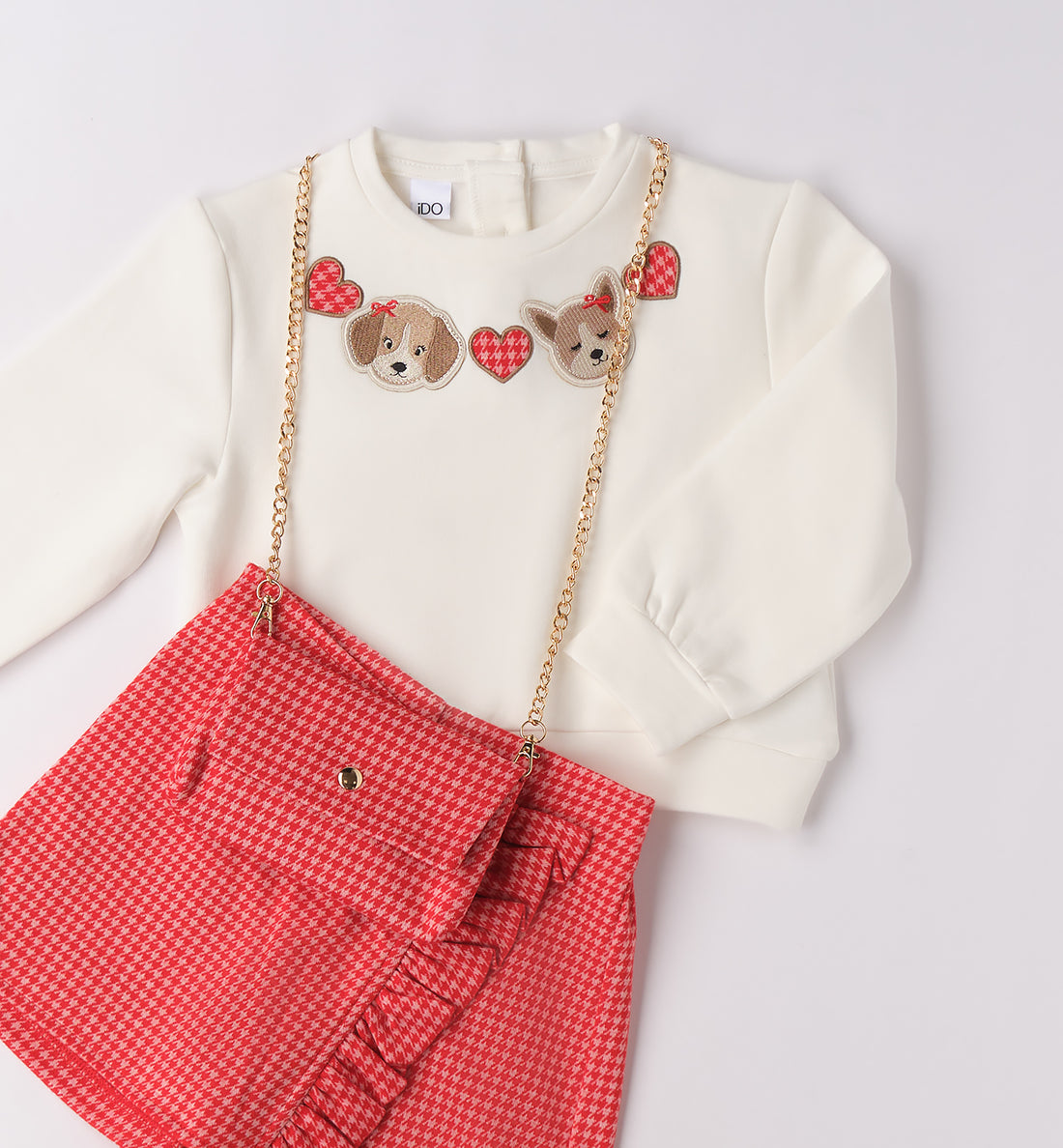 completo bambina rosso con felpa e borsetta coordinata