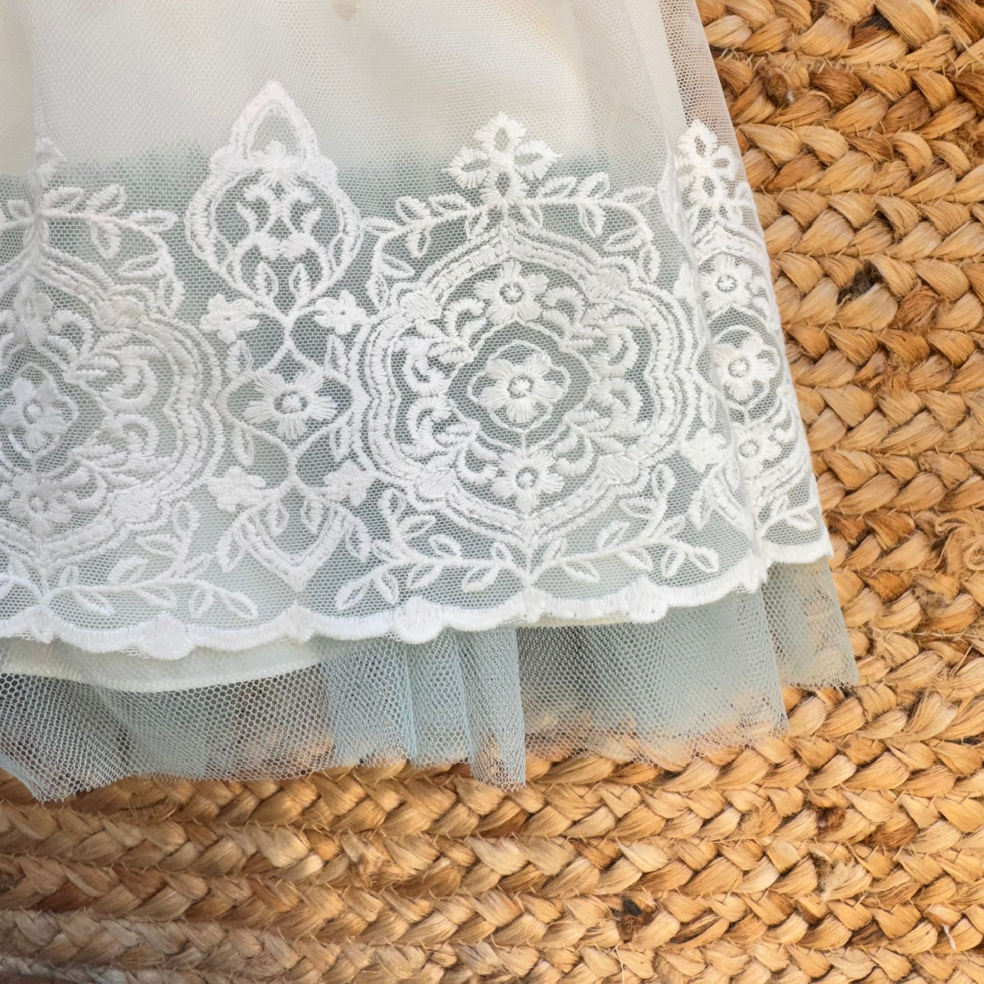dettaglio manica con pizzo e tulle abito bimba