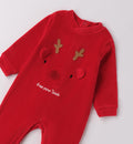 dettaglio renna ricamata e scritta il mio primo Natale su tutina unisex