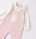 dettaglio tutina ciniglia neonata rosa con camicina bianca