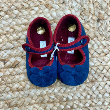Scarpine culla bimba velour blu con fiocco
