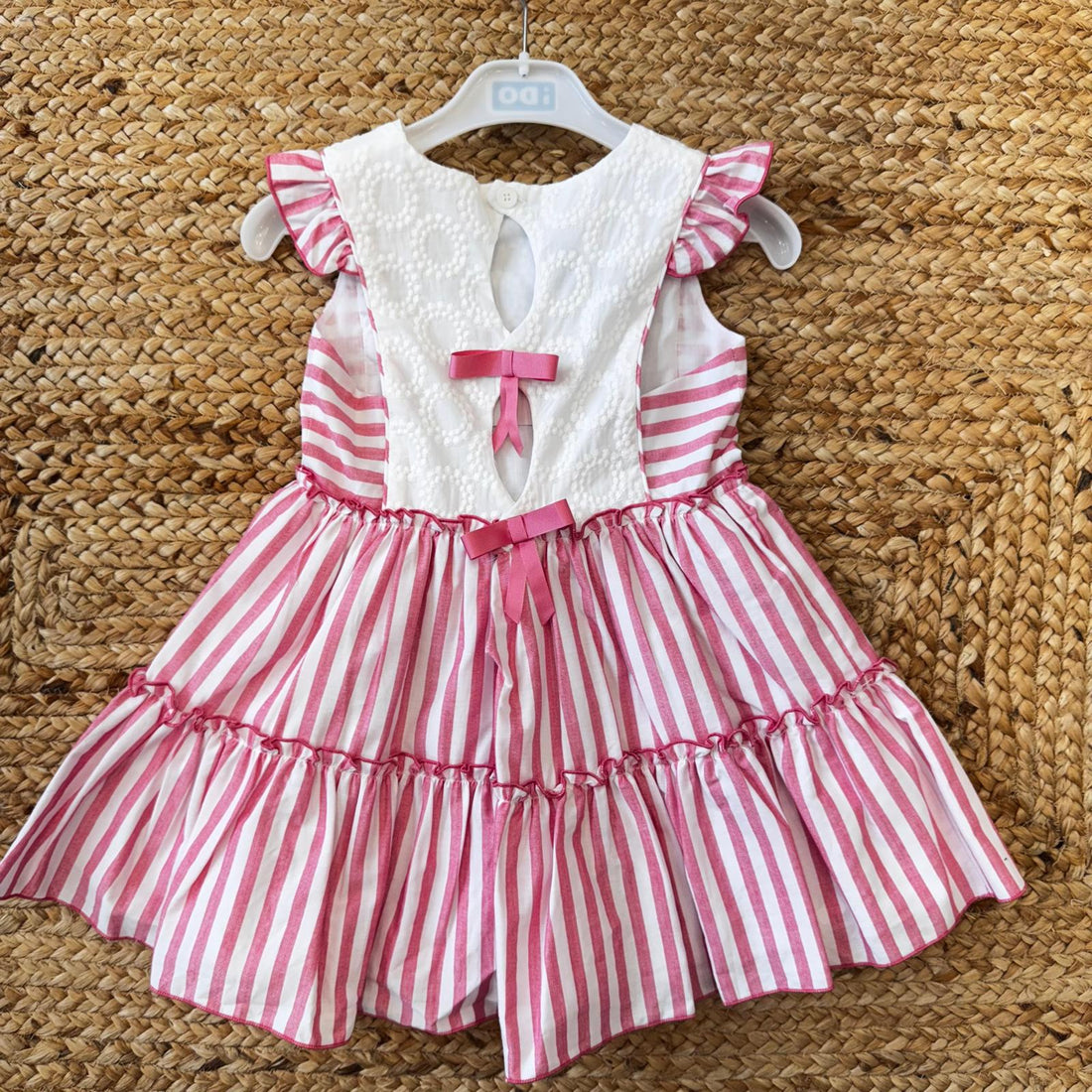 VESTITO BAMBINA ESTIVO A RIGHE ROSA CON CORPETTO RICAMATO