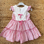 VESTITO BAMBINA ESTIVO A RIGHE ROSA CON CORPETTO RICAMATO