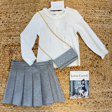 Completo bambina elegante bianco e grigio