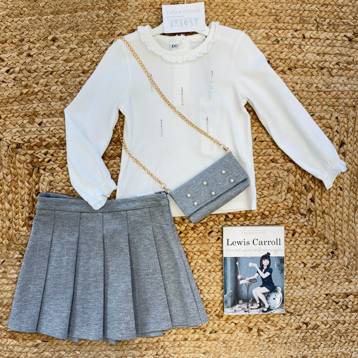 Completo bambina elegante bianco e grigio