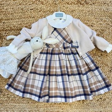 Completo bimba scozzese beige e blu