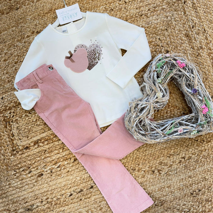 Completo bimba con maglia cuori e pantalone rosa