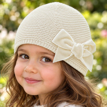 Cappello bambina panna Condor con fiocco in velluto