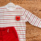 COMPLETO LEONCINO A RIGHE E PANTALONE ROSSO