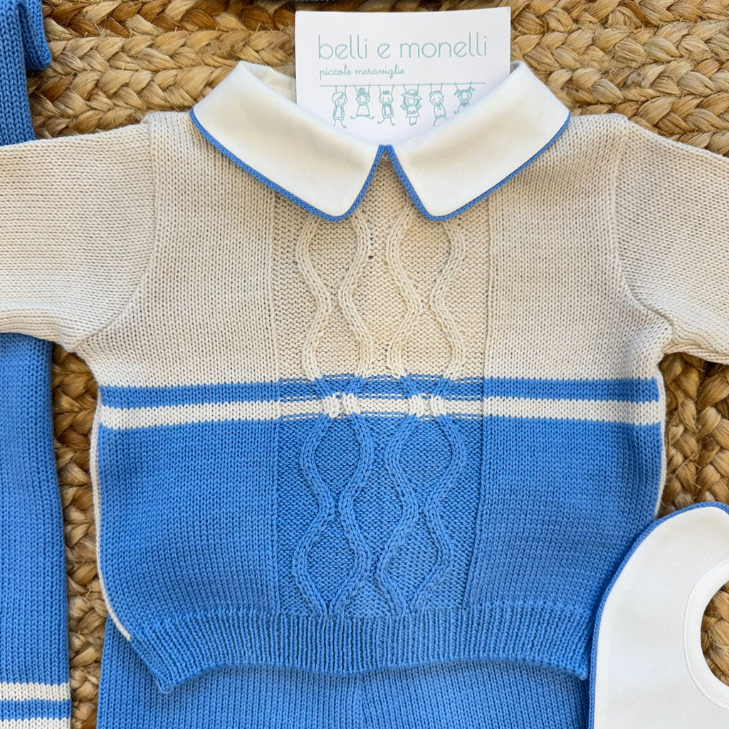 Set Nascita neonato pura lana azzurro e panna