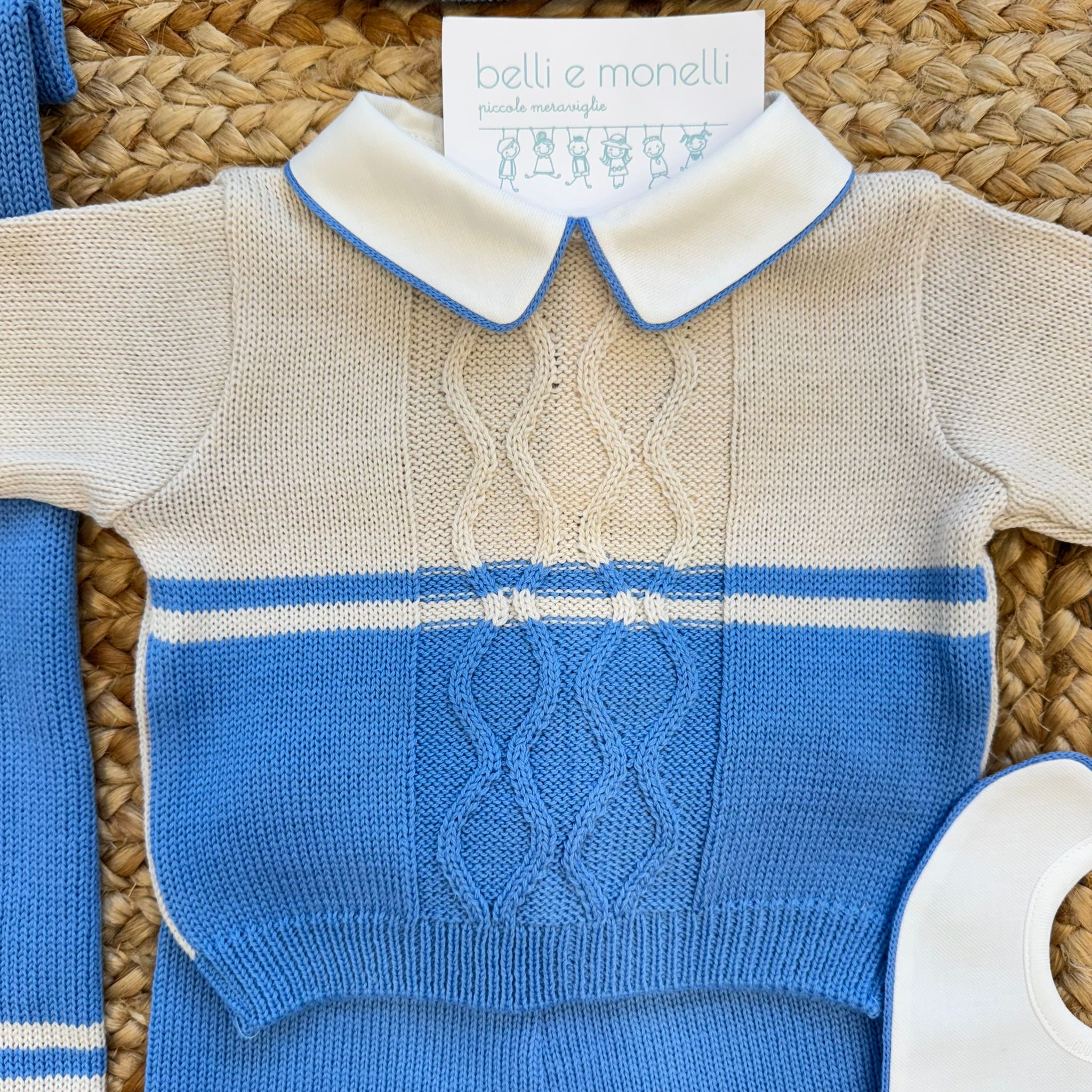 Set Nascita neonato pura lana azzurro e panna