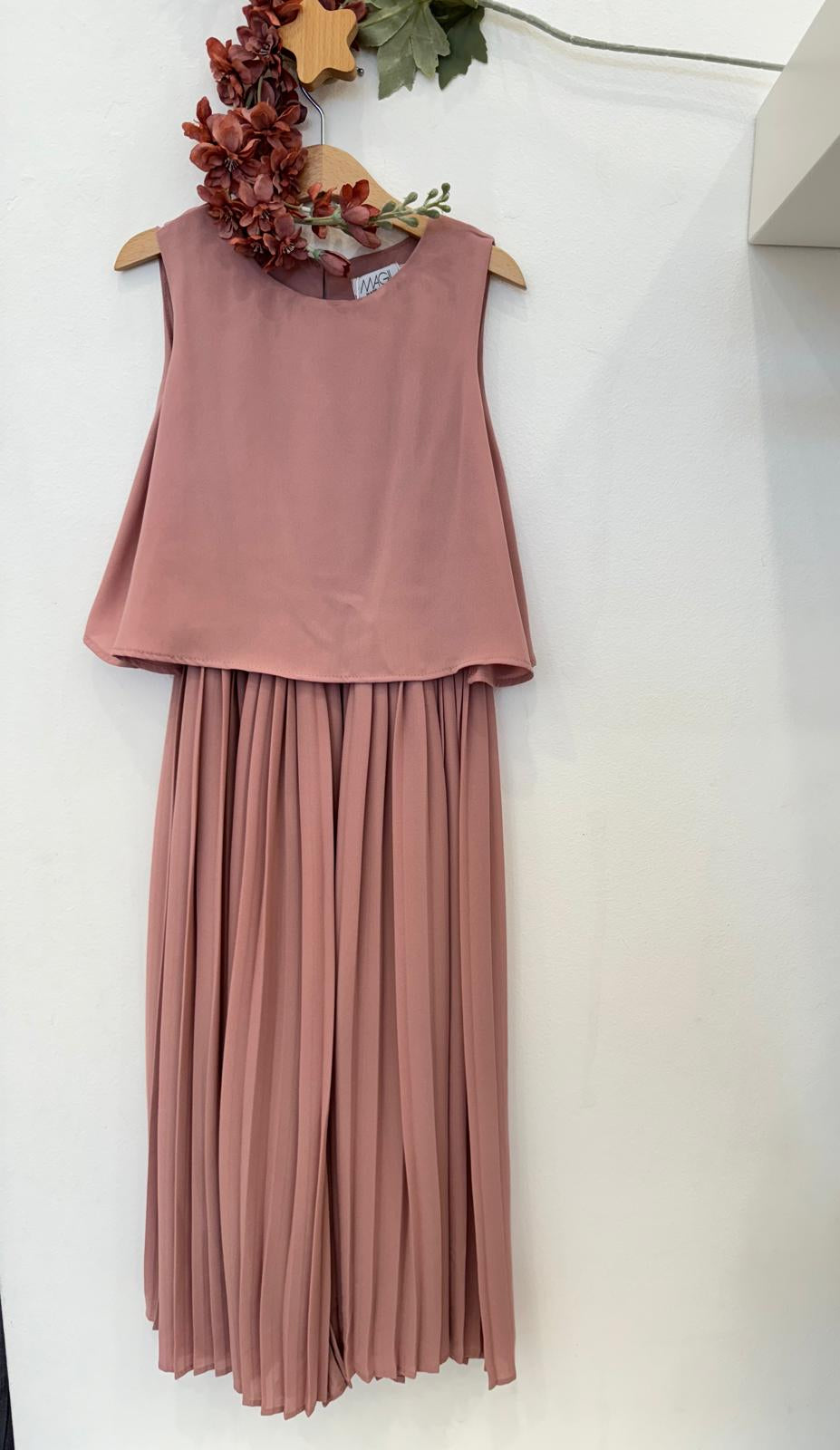 Tuta rosa antico bambina con pantalone plissé