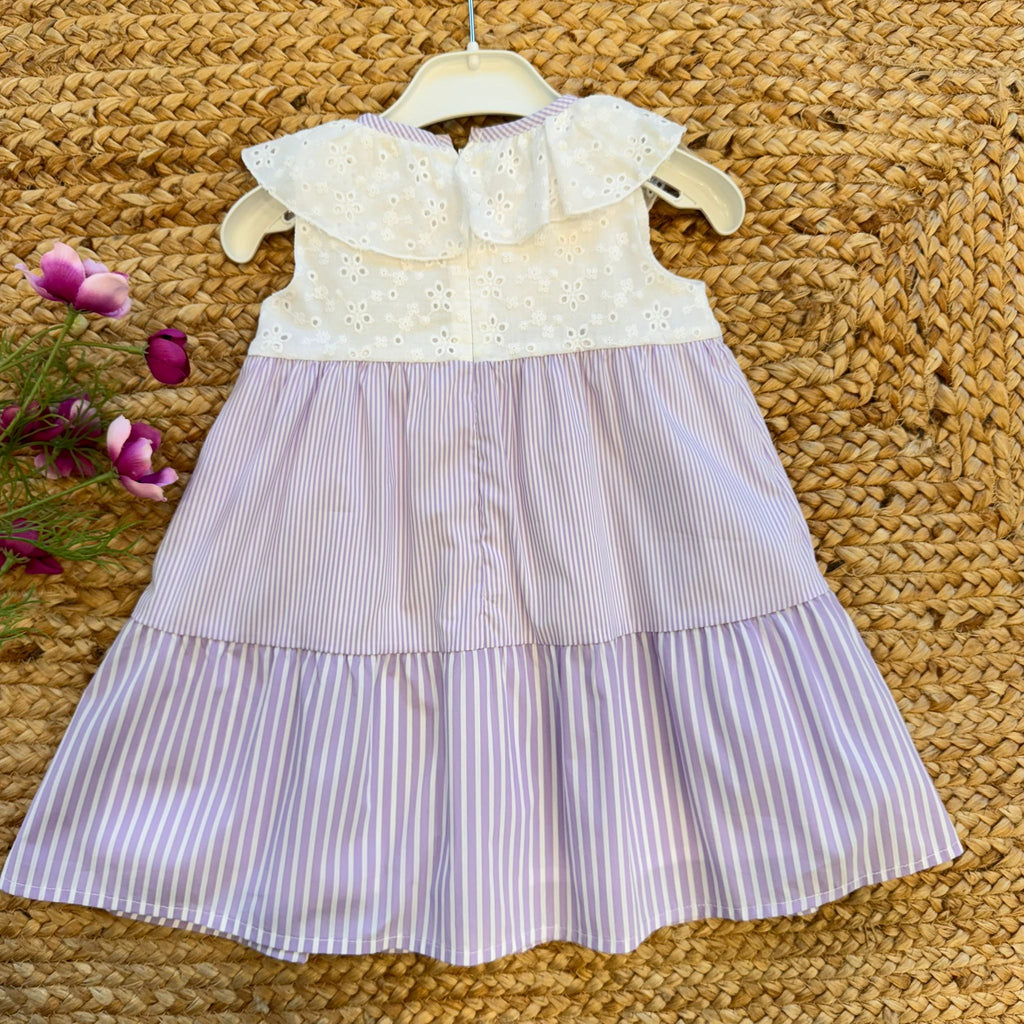 VESTITO BAMBINA LILLA A RIGHE CON CORPETTO SANGALLO
