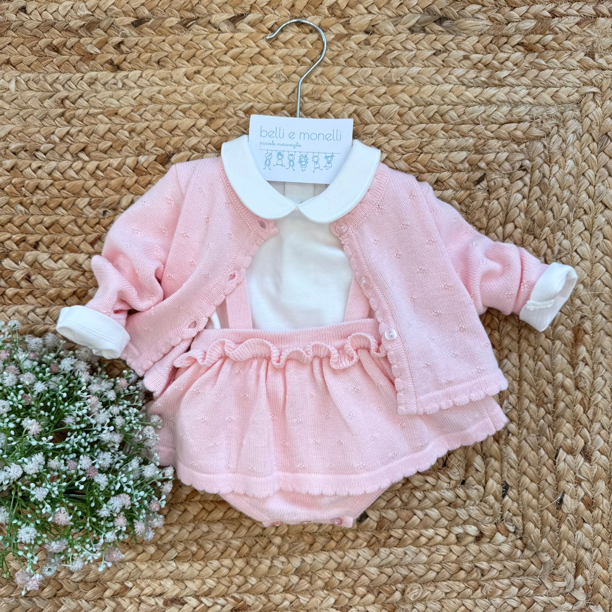 Set nascita neonata rosa in caldo cotone con gonnellina e cuore