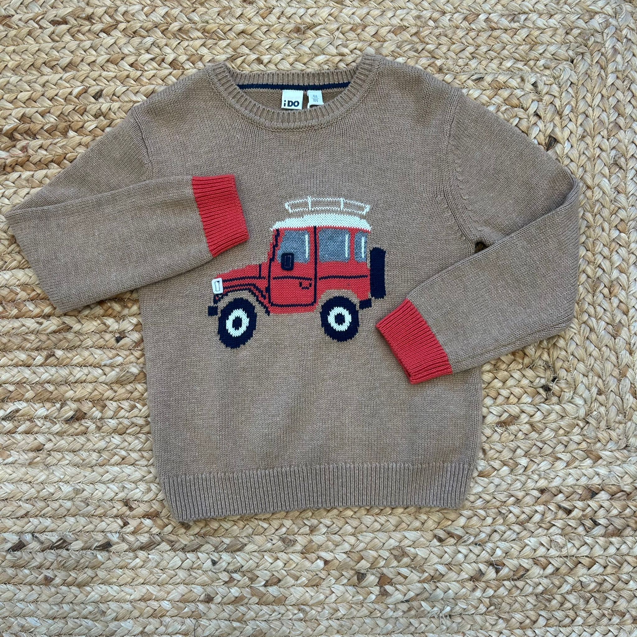 Maglioncino bimbo beige con jeep rossa