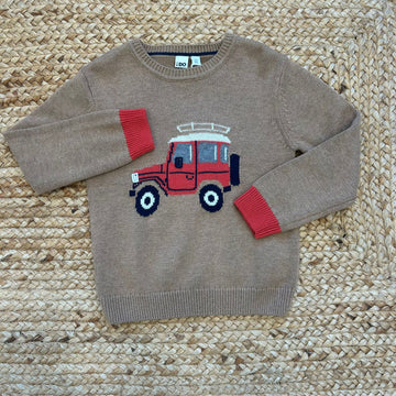 Maglioncino bimbo beige con jeep rossa
