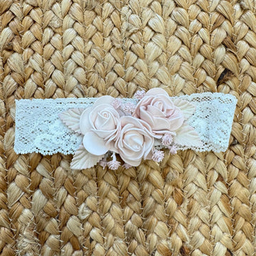 fascia battesimo bimba pizzo con rose cipria
