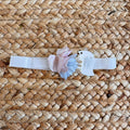 Fascia battesimo neonata rosa e azzurra con fiori in tessuto, pizzo e juta