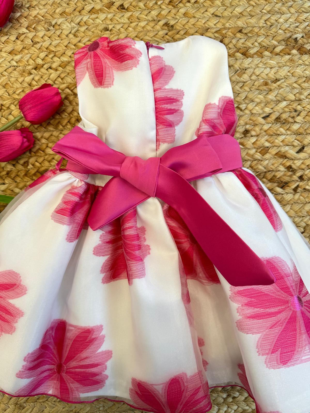 Abito in mikado con fiocco fucsia