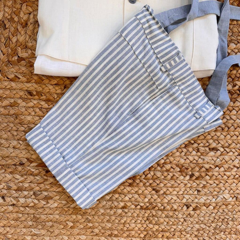 COMPLETO AZZURRO POLVERE CON BRETELLE
