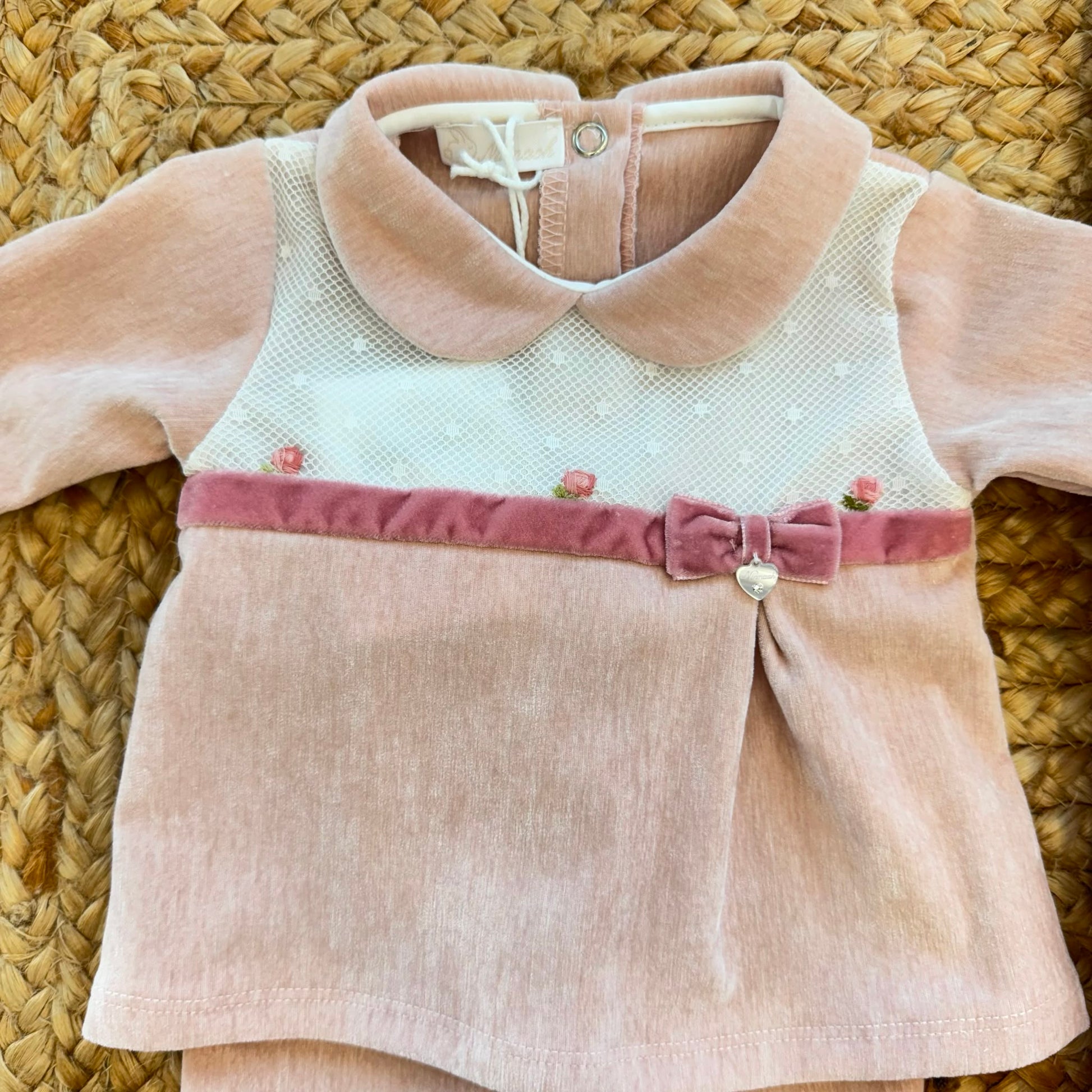 Uscita clinica neonata in ciniglia rosa con copertina sfoderabile e completo lenzuola.