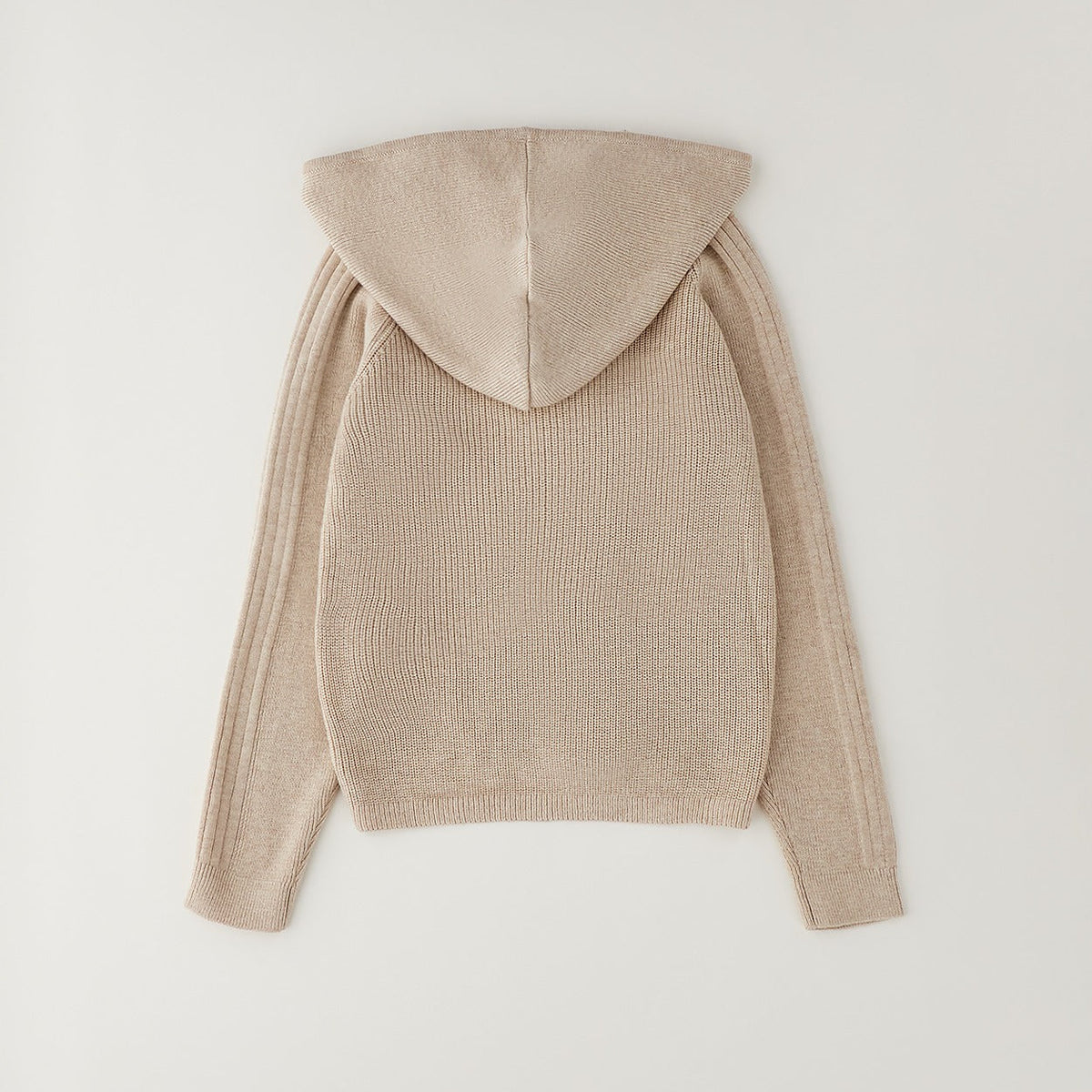 Felpa beige bimbo con cappuccio e zip frontale in lavorazione a maglia