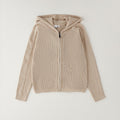 Felpa beige bimbo con cappuccio e zip frontale in lavorazione a maglia