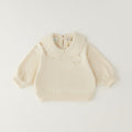 Completo bimba con felpa panna con colletto e jeans blu