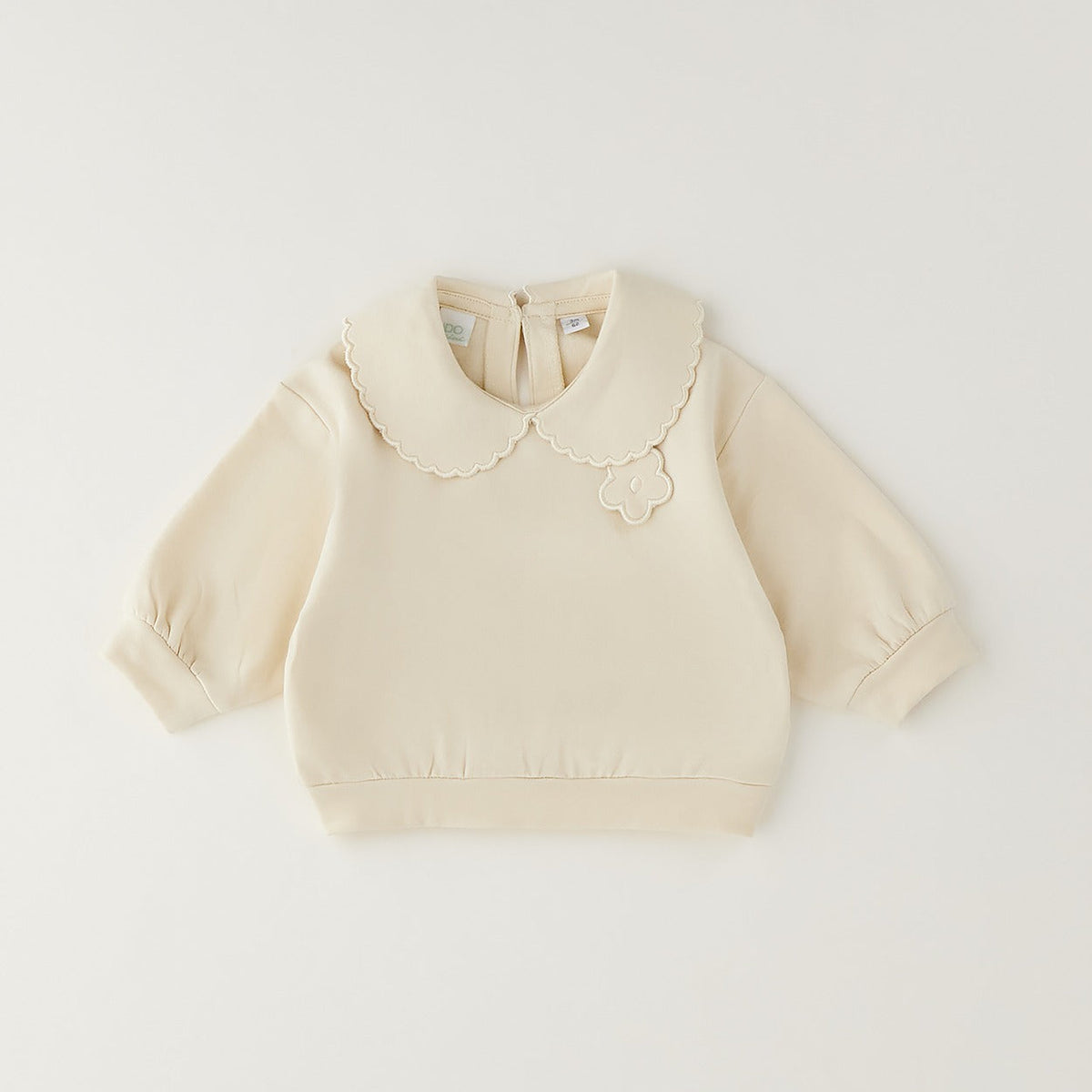Completo bimba con felpa panna con colletto e jeans blu