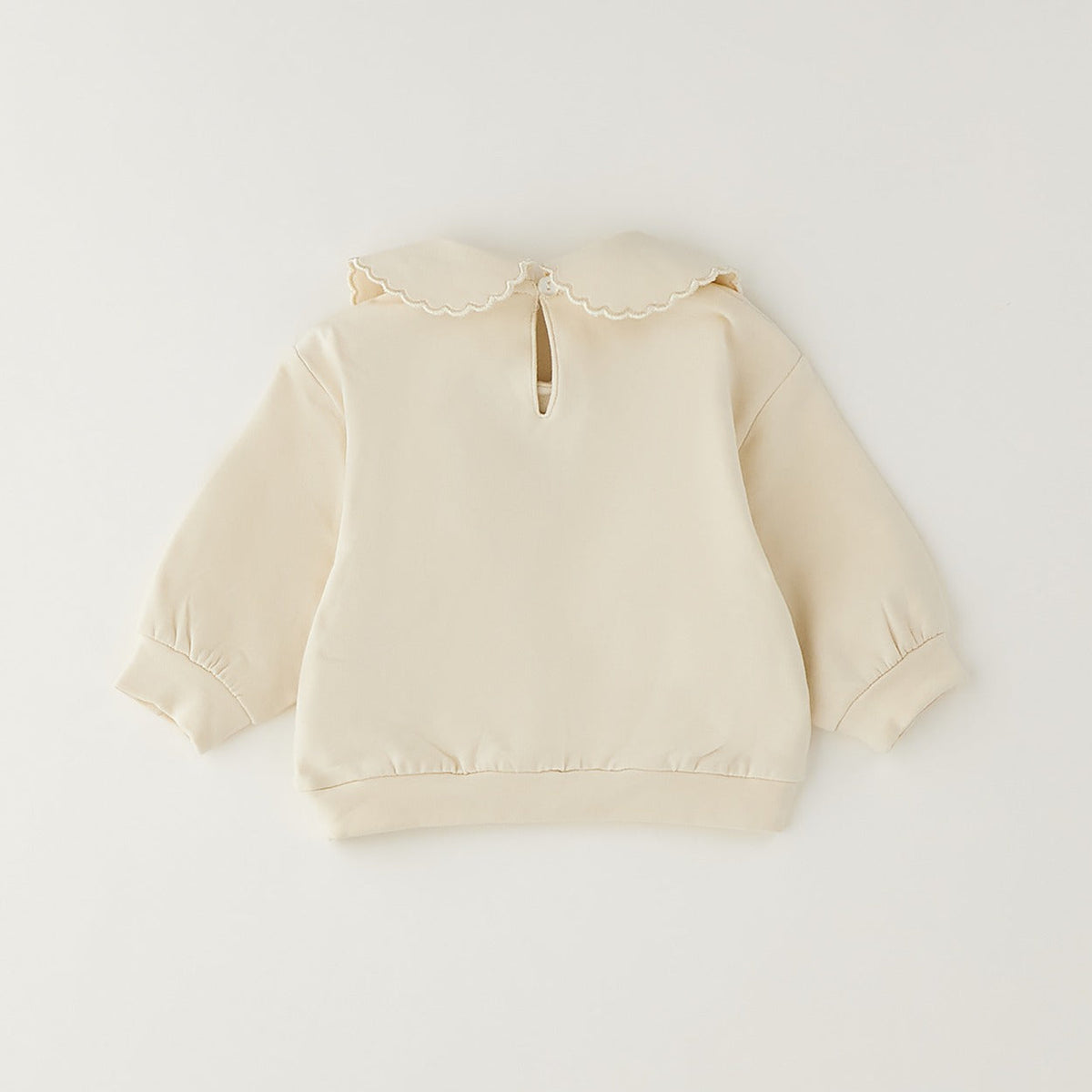 Completo bimba con felpa panna con colletto e jeans blu