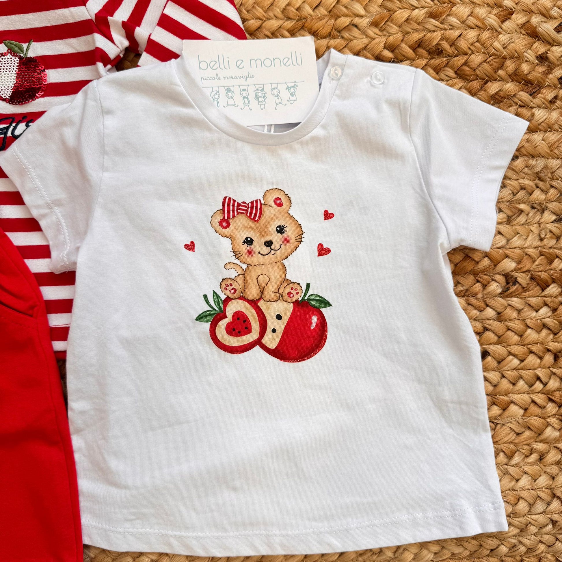 felpa bimba righe rosse con cappuccio zip dettagli ricamati