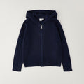 Felpa blu bimbo con cappuccio e zip frontale in lavorazione a maglia