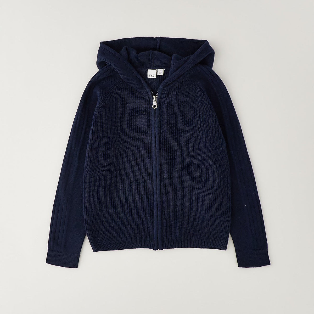 Felpa blu bimbo con cappuccio e zip frontale in lavorazione a maglia