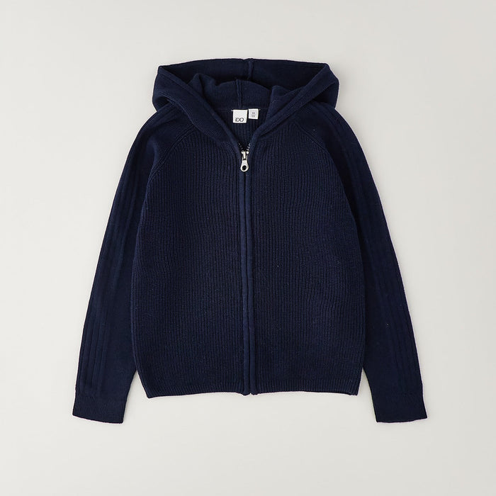 Felpa blu bimbo con cappuccio e zip frontale in lavorazione a maglia