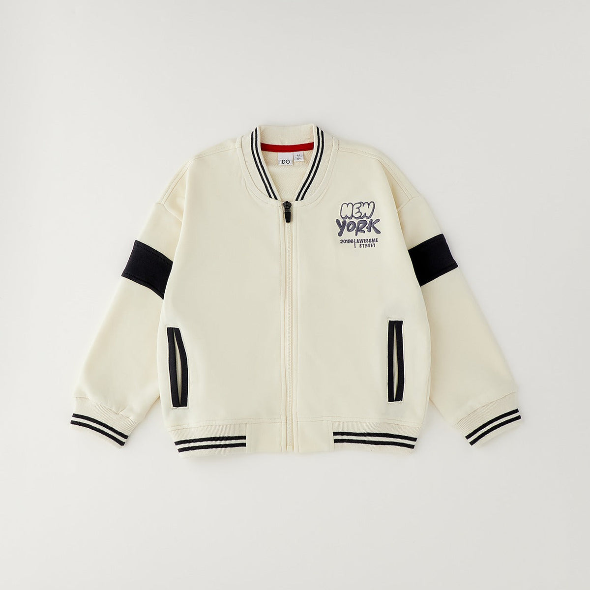 Felpa college bimbo panna iDO con zip e dettagli blu navy