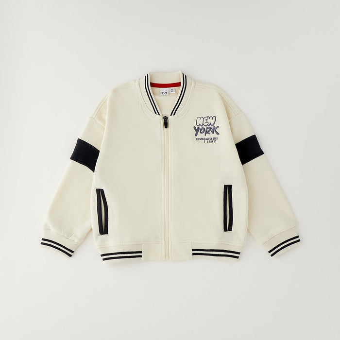 Felpa college bimbo panna iDO con zip e dettagli blu navy