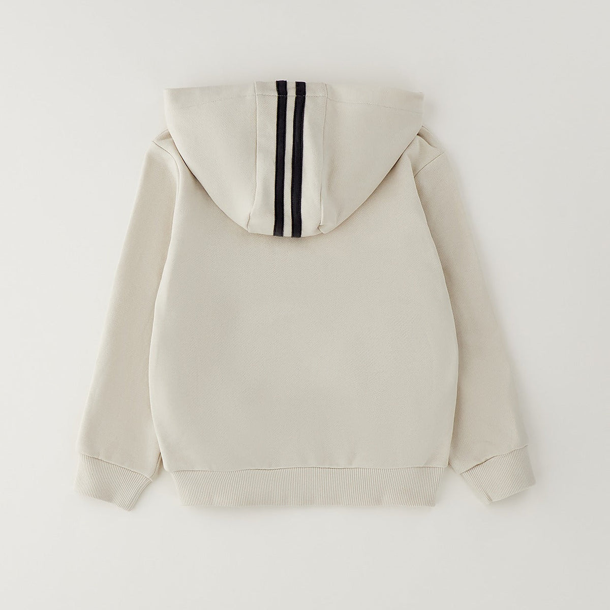 Felpa bimbo panna con cappuccio zip bande nere e stampa 91