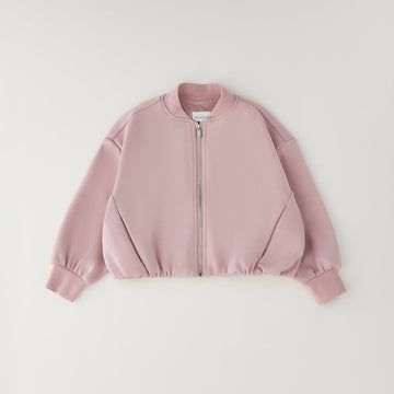Felpa rosa bimba con zip frontale e manica lunga