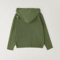 Felpa verde bimbo con cappuccio e zip frontale in lavorazione a maglia