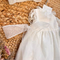 cuffia battesimo bimba coordinata con ricamo e laccetti