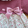 Abito bimba vinaccio in cotone con gonna floreale e fiocco rosa