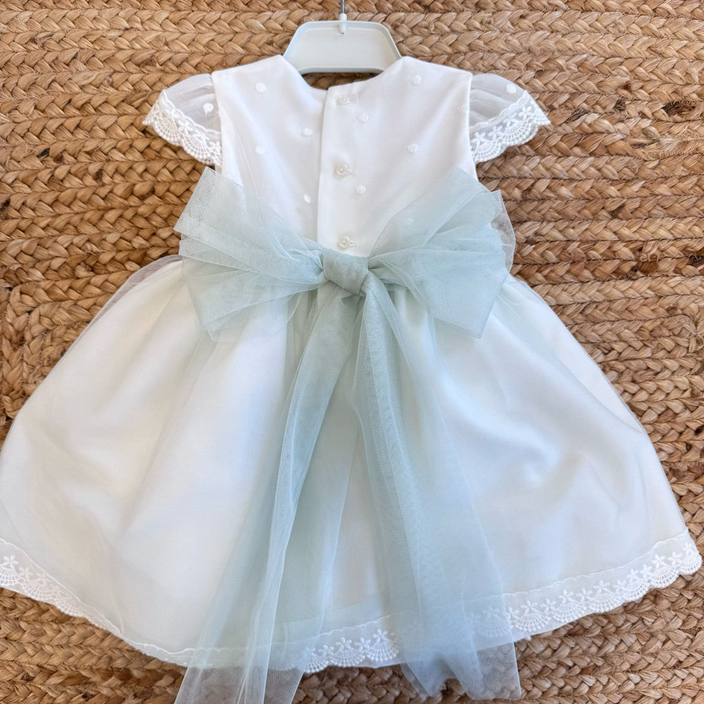 Retro abito battesimo con fiocco in tulle verde