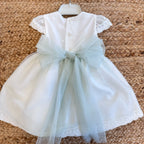 Retro abito battesimo con fiocco in tulle verde