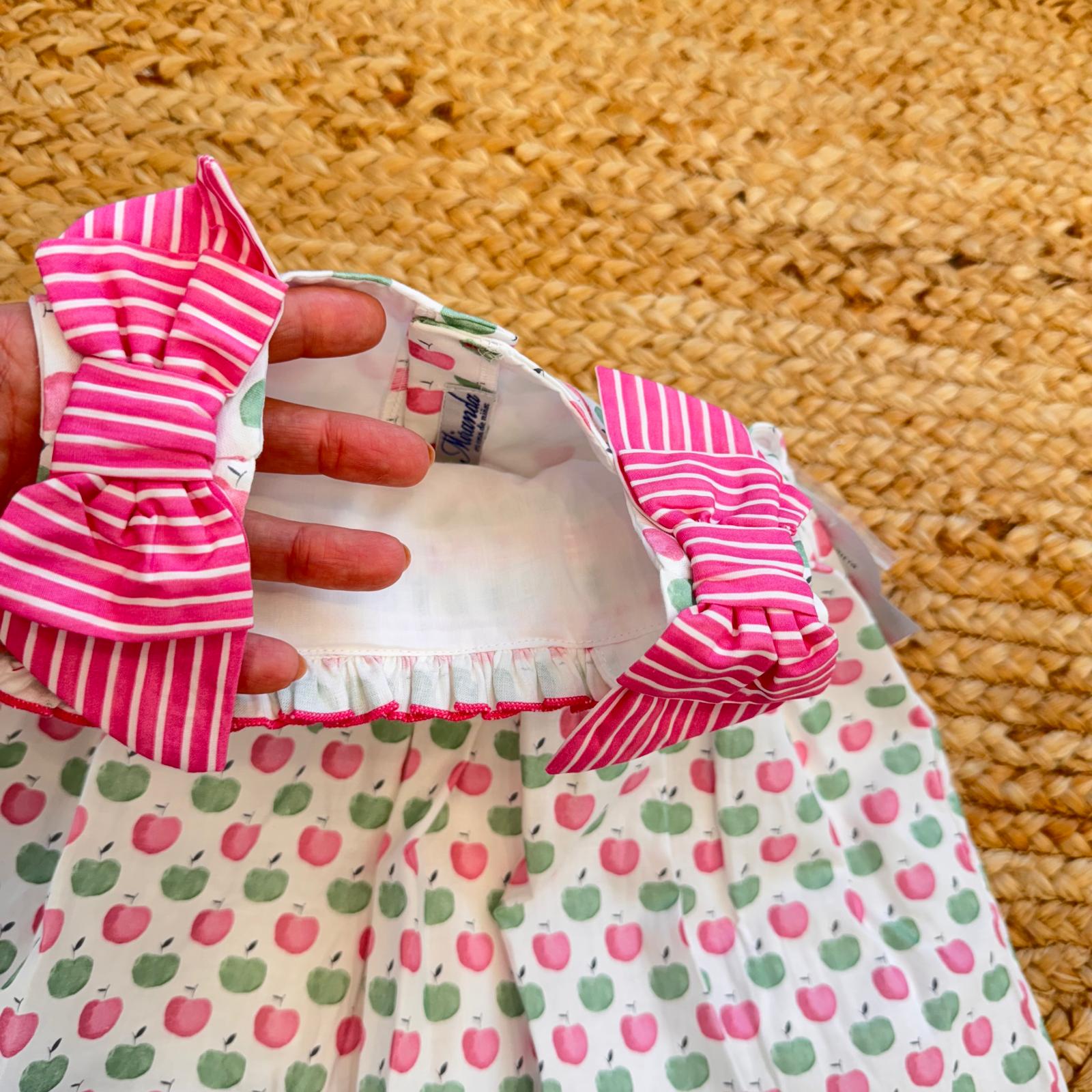 fiocco spallina abito bambina righe rosa
