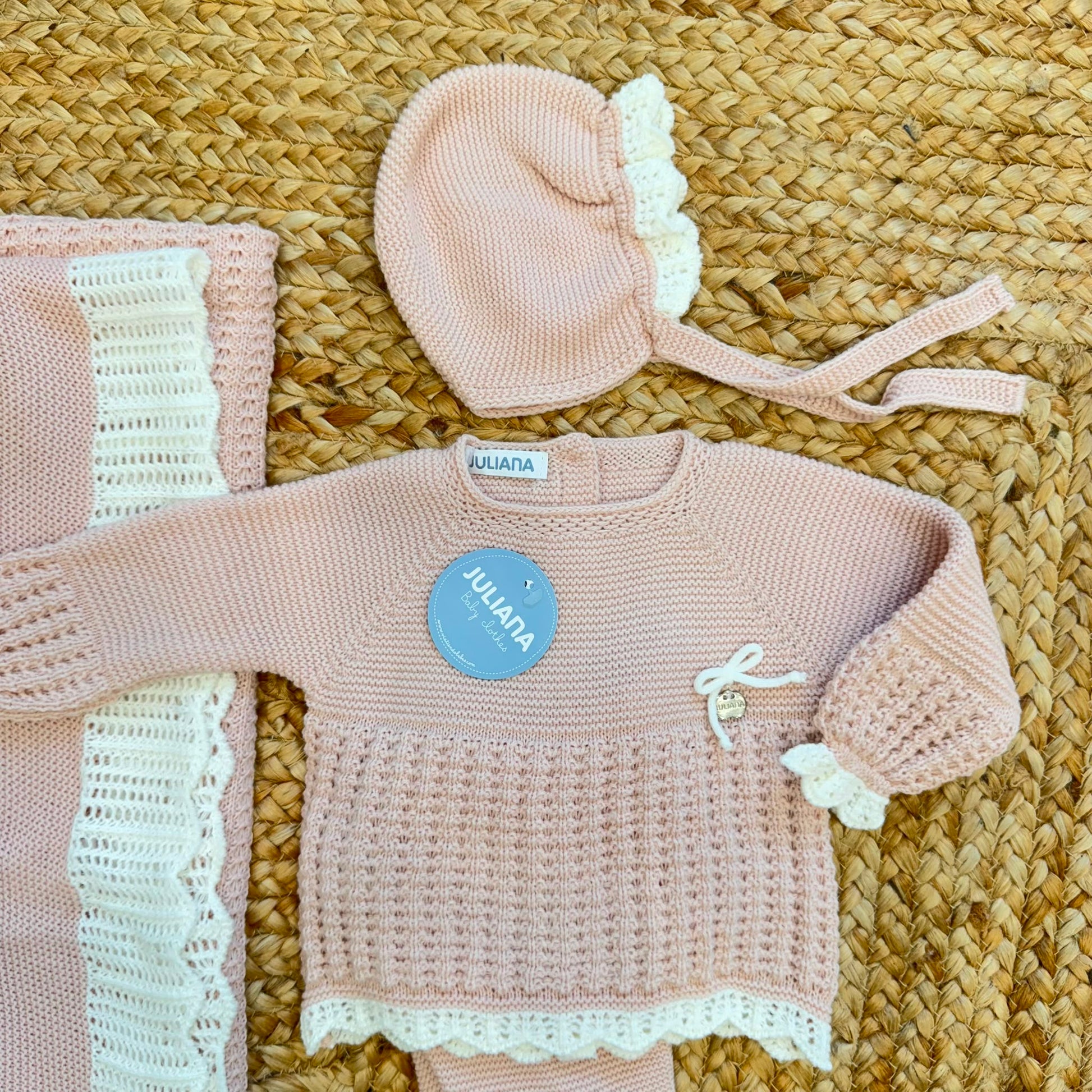 Completo nascita neonata rosa Juliana con copertina coordinata