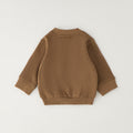 Completo 3 pezzi bimbo con giacca felpata color cammello, maglia e jeans