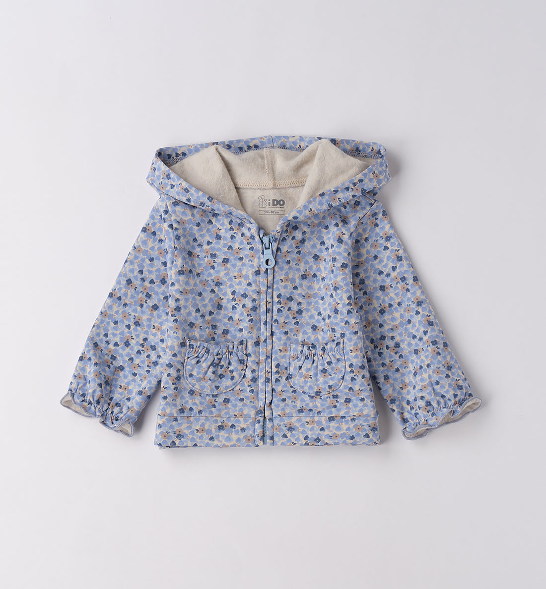 set tre pezzi neonato in caldo cotone azzurro con giacca fantasia, maglia e pantalone
